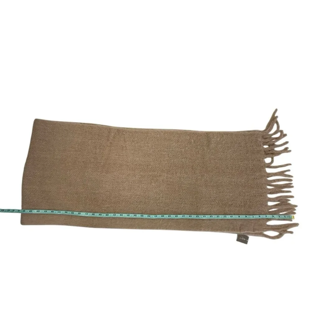 NEW J Crew Brushed Knit Woven Scarf 81x15 Camel Brown Fringe BU713 Classic Prep